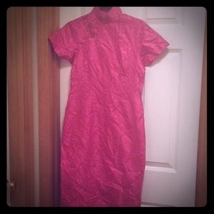 Vintage Pink silk asian inspired cocktail dress